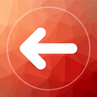 Sol ok simgesi. Sol ok Web sitesi düğmesini kırmızı düşük poli arka plan üzerinde