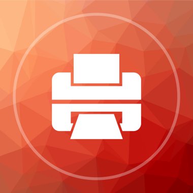 Yazıcı simgesi. Yazıcı Web sitesi düğmesini kırmızı düşük poli arka plan üzerinde