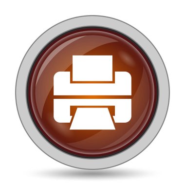 Yazıcı simgesi, turuncu web sitesi düğmesini beyaz arka plan üzerinde