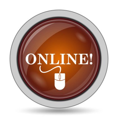 Beyaz arka plan üzerinde fare simgesi, portakal Web sitesi tuşu ile online