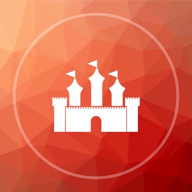 Kale simgesi. Kale Web sitesi düğmesini kırmızı düşük poli arka plan üzerinde