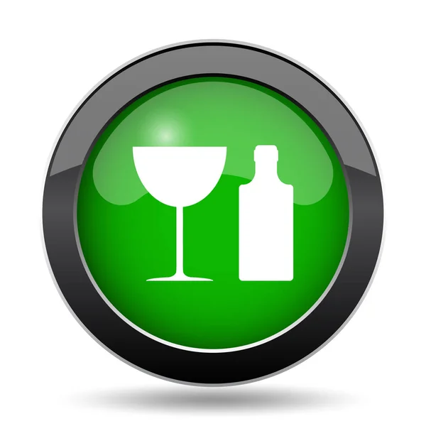 Flaska Och Glas Grön Webbplats Ikonknappen Vit Bakgrund — Stockfoto