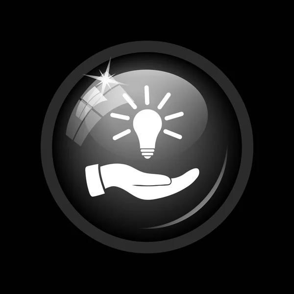 Hand Holding Lightbulb Idea Icon Internet Button Black Background — Stock Photo, Image
