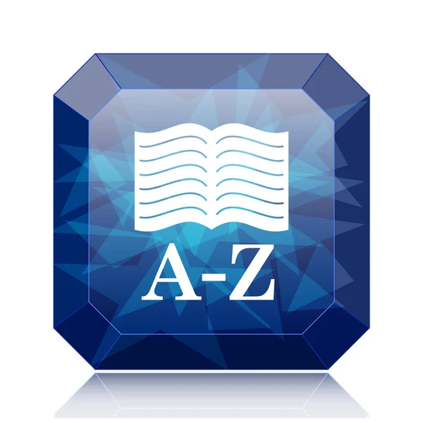 A-Z book icon, blue website button on white background