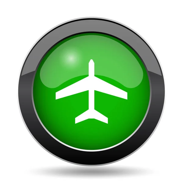 Αεροπλάνο Ιστοσελίδα Εικονίδιο Πράσινο Κουμπί Λευκό Φόντο — Φωτογραφία Αρχείου