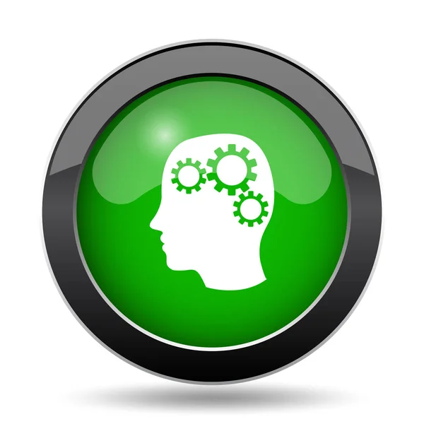 Εγκεφάλου Ιστοσελίδα Εικονίδιο Πράσινο Κουμπί Λευκό Φόντο — Φωτογραφία Αρχείου