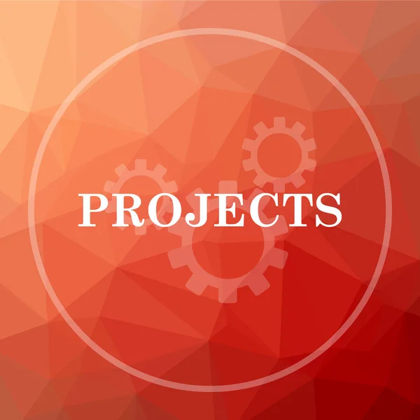 Projects icon. Projects website button on red low poly background