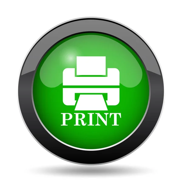 Impressora Com Ícone Palavra Print Botão Site Verde Fundo Branco — Fotografia de Stock