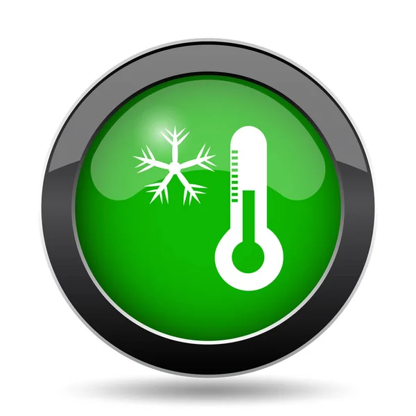 Snowflake Thermometer Icon Green Website Button White Background — Stock Photo, Image