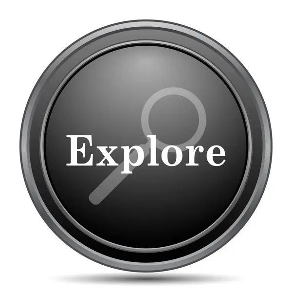 Explore Ícone Botão Site Preto Fundo Branco — Fotografia de Stock