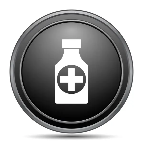 Icono Botella Píldoras Botón Del Sitio Web Negro Sobre Fondo — Foto de Stock