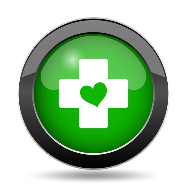 Σταυρός Κουμπί Ιστοσελίδα Εικονίδιο Πράσινη Καρδιά Λευκό Φόντο — Φωτογραφία Αρχείου