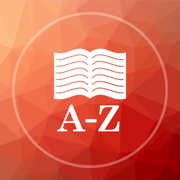 A-Z book icon. A-Z book website button on red low poly background