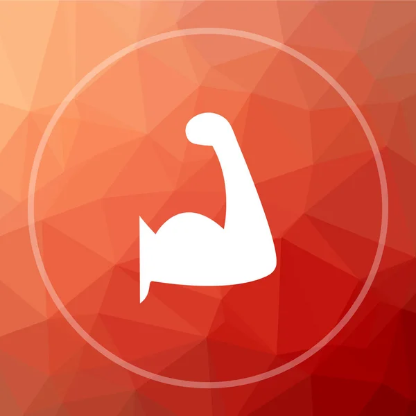 Muscle icon. Muscle website button on red low poly background