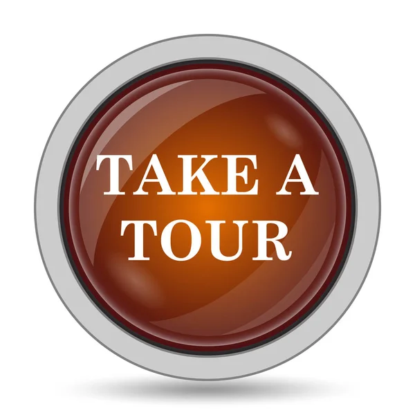 Take a tour icon, orange website button on white background