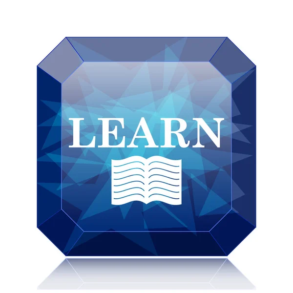 Aprender Icono Botón Azul Del Sitio Web Sobre Fondo Blanco — Foto de Stock