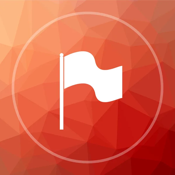 Flag icon. Flag website button on red low poly background