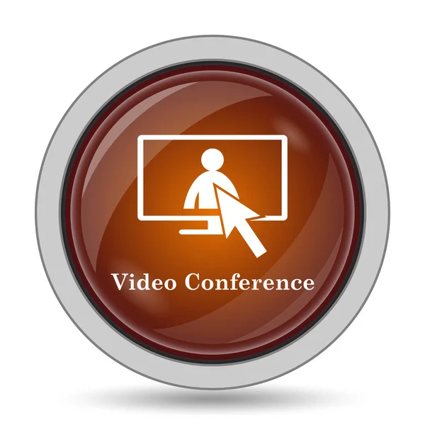Video conference, online meeting icon, orange website button on white background