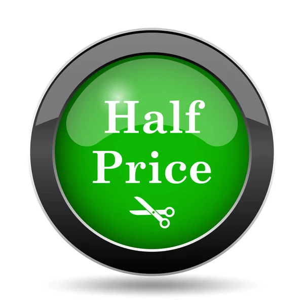 Half price icon, green website button on white background