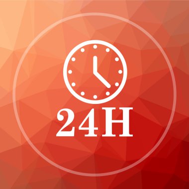 24h saat simgesi. 24h saat Web sitesi düğmesini kırmızı düşük poli arka plan üzerinde