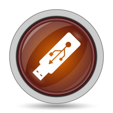 USB birden parlamak götürmek kutsal kişilerin resmi, turuncu web sitesi düğme beyaz arka plan üzerinde