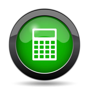 Hesap makinesi simge, yeşil Web sitesi düğmesini beyaz arka plan üzerinde