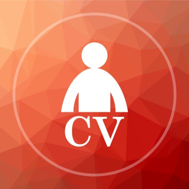 CV simgesi. CV Web sitesi düğmesini kırmızı düşük poli arka plan üzerinde
