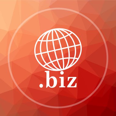 .Biz simgesi. .BIZ Web sitesi düğmesini kırmızı düşük poli arka plan üzerinde
