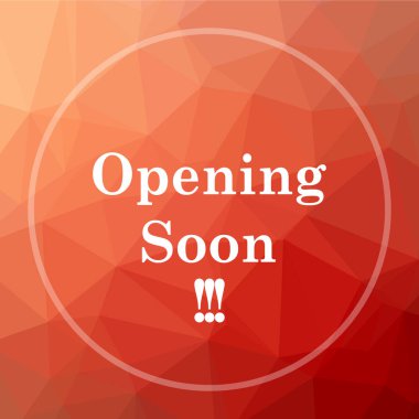 Yakında simge açılıyor. Web sitesi düğmesini kırmızı düşük poli arka plan üzerinde yakında açılıyor