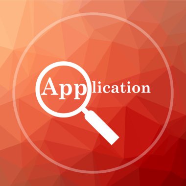 Uygulama simgesi. Uygulama Web sitesi düğmesini kırmızı düşük poli arka plan üzerinde