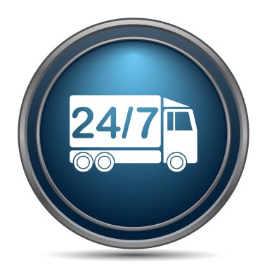 24 7 teslimat kamyonu simgesi. Beyaz arka plan üzerinde Internet düğmesi