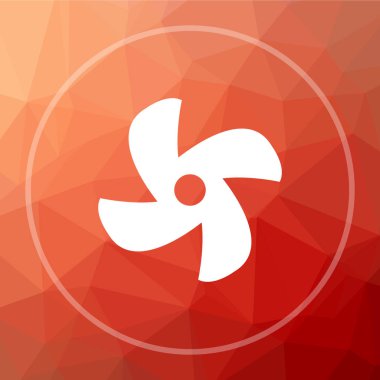 Fan simge. Fan Web sitesi düğmesini kırmızı düşük poli arka plan üzerinde