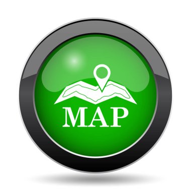 Harita simgesi, yeşil Web sitesi düğmesini beyaz arka plan üzerinde