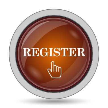 Turuncu kutsal kişilerin resmi web sitesi düğme beyaz arka plan üzerinde kayıt