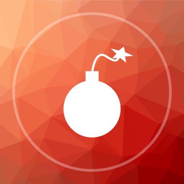 Bomba simgesi. Bomba Web sitesi düğmesini kırmızı düşük poli arka plan üzerinde
