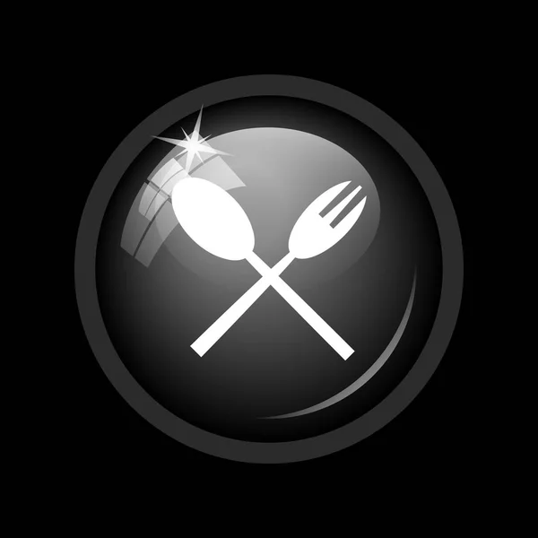 スプーンとフォークのアイコン 黒い背景にインター ネット ボタン — ストック写真