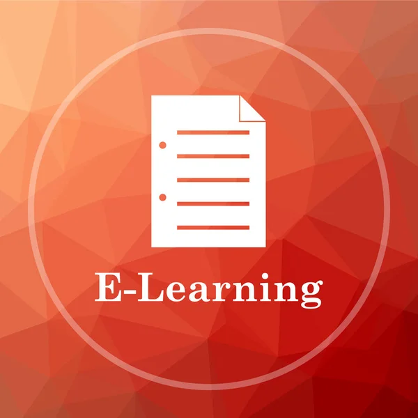 E-learning icon. E-learning website button on red low poly background
