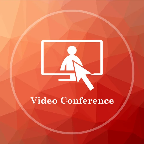 Video conference, online meeting icon. Video conference, online meeting website button on red low poly background