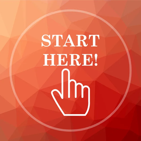 Start here icon. Start here website button on red low poly background