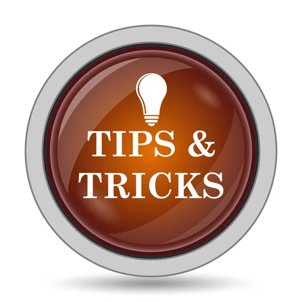 Tips and tricks icon, orange website button on white background