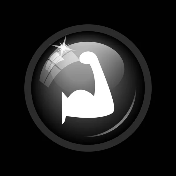 Muscle icon. Internet button on black background.