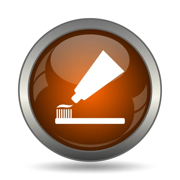 Tooth paste and brush icon. Internet button on white background.