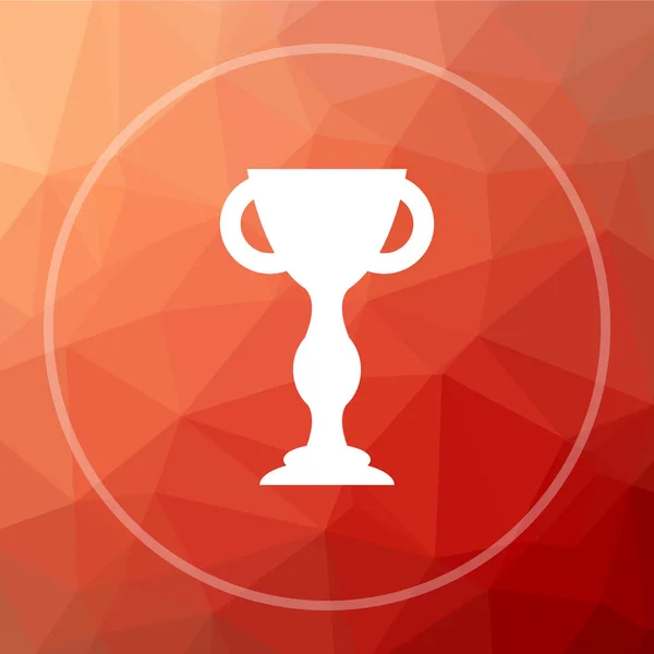 優勝カップのアイコン 優勝カップ低ポリゴンの赤背景のウェブサイトのボタン — ストック写真