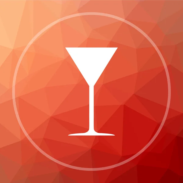 Martini glass icon. Martini glass website button on red low poly background