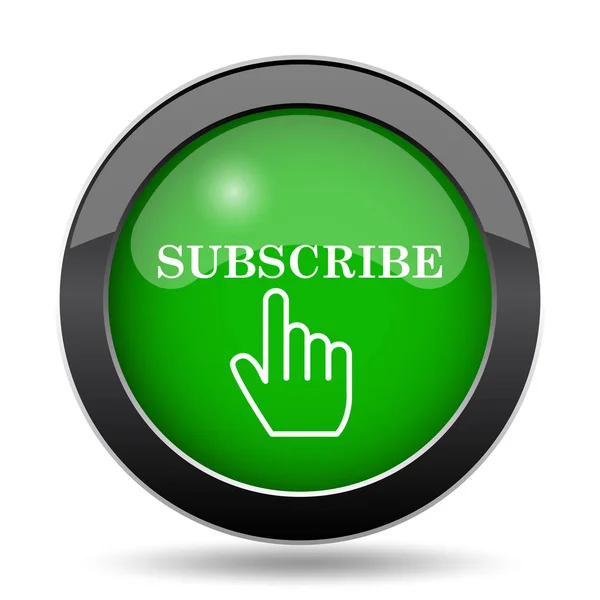 Subscribe icon, green website button on white background