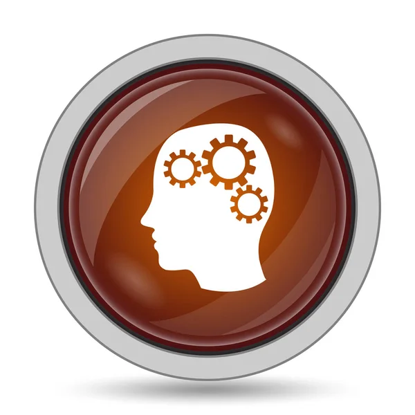 Icono Del Cerebro Botón Del Sitio Web Naranja Sobre Fondo —  Fotos de Stock