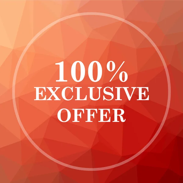 100% exclusive offer icon. 100% exclusive offer website button on red low poly background