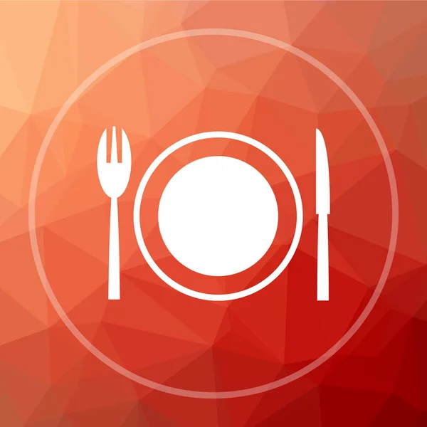 Restaurant icon. Restaurant website button on red low poly background