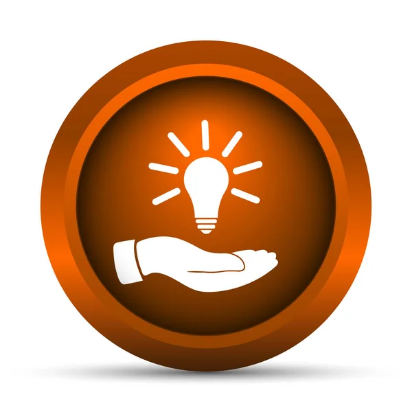 Mão segurando lâmpada Ícone de ideia — Fotografia de Stock