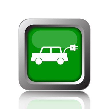 Elektrikli otomobil simgesi. Siyah arka plan üzerine Internet düğmesi
